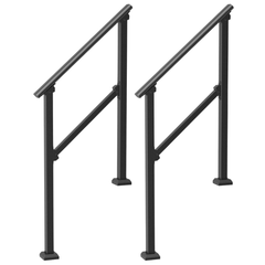 2 Piece Outdoor Handrail 2-3 Step Square Tube - Black