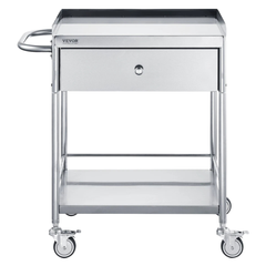 2 Tier Stainless Steel Utility Cart with Drawer 220lb Capacity