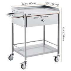 2 Tier Stainless Steel Utility Cart with Drawer 220lb Capacity