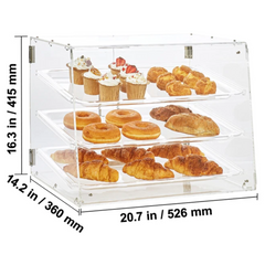 3 Tier Acrylic Bakery Display Case Countertop Rear Door-Hammerox Industrial