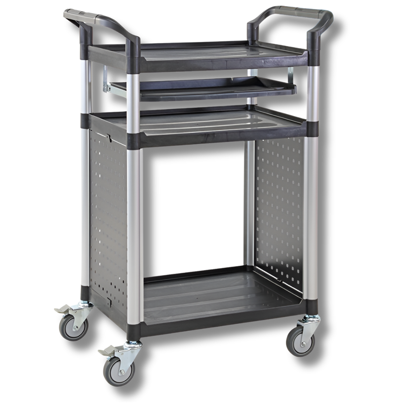 3 Tier Aluminium Computer Cart with Slide Out Shelf-Hammerox Industrial