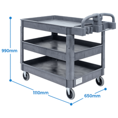 3 Tier Plastic Utility Cart with Ergonomic Handle-Hammerox Industrial