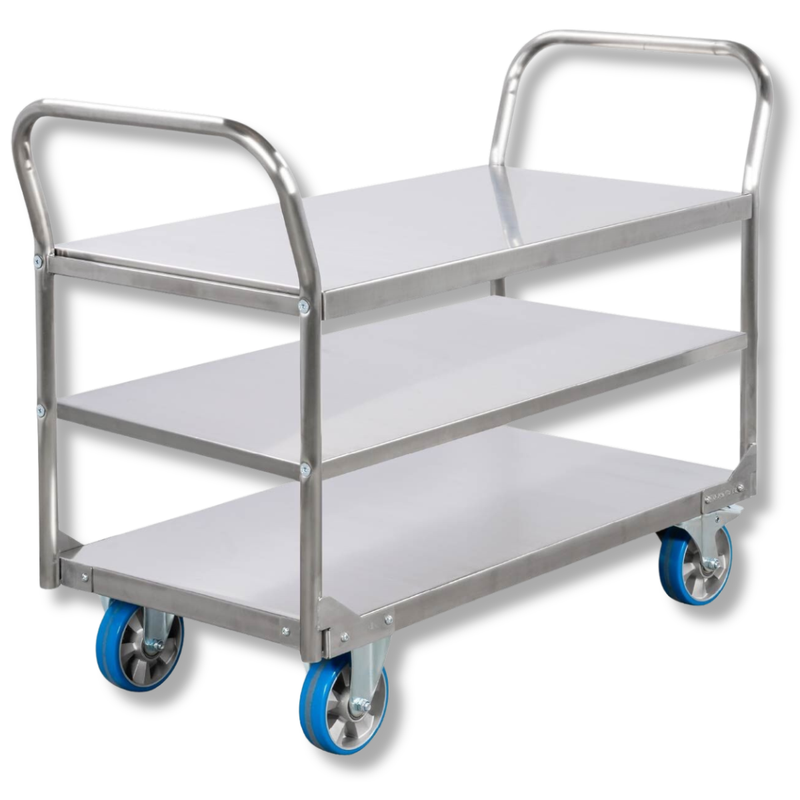 3 Tier Stainless Steel Double Handle Platform Trolley-Hammerox Industrial