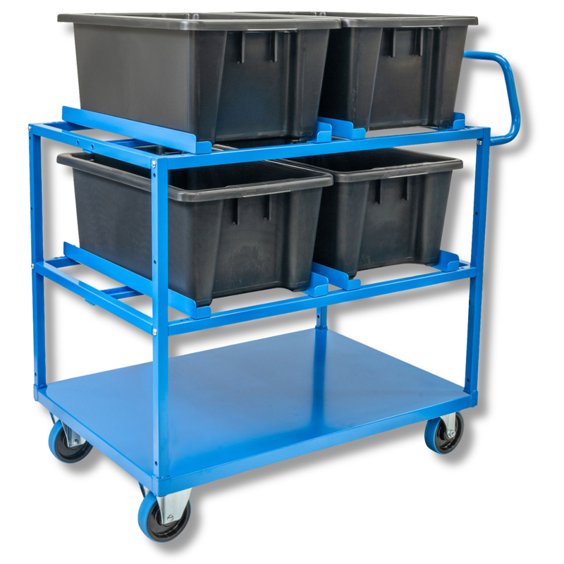 3 Tier Steel Multi Tub Trolley Kit with 4 No.10 Black Tubs-Hammerox Industrial