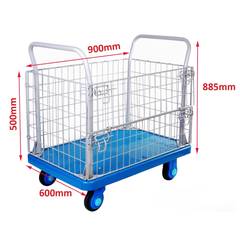 300kg Industrial Cage Platform Trolley with Mesh Sides