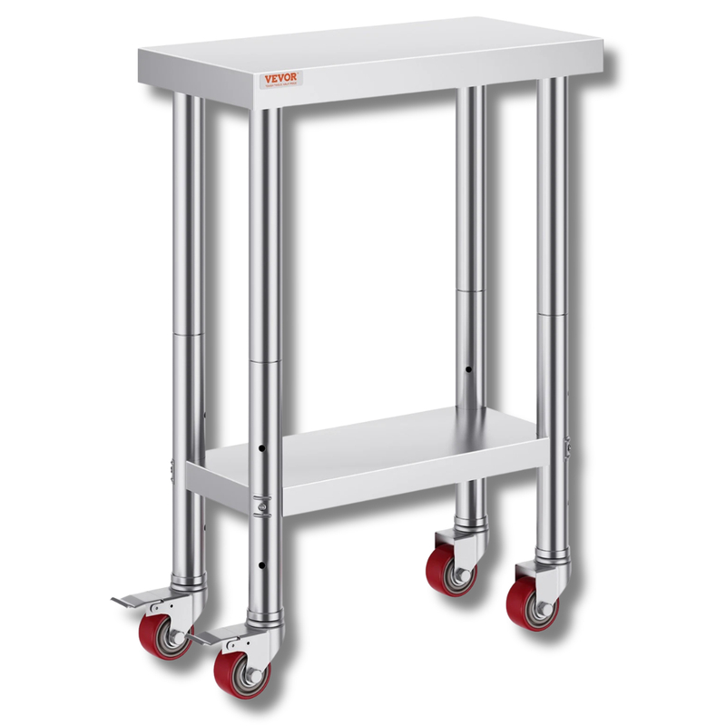 300x600mm Stainless Steel Food Prep Table with Wheels