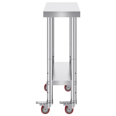300x600mm Stainless Steel Food Prep Table with Wheels