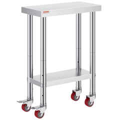 300x600mm Stainless Steel Food Prep Table with Wheels