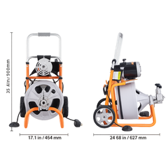 30m x 3/8" Drain Cleaner Machine with Wheels & 8 Cutters