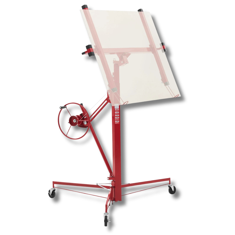 3353mm Plasterboard Lift 68kg Sheet Hoist with Wheels - Red-Hammerox Industrial