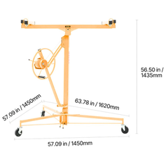 3353mm Plasterboard Lift 68kg Sheet Hoist with Wheels - Yellow-Hammerox Industrial