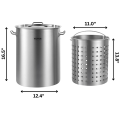 36 Quart Stainless Steel Stockpot with Basket & Lid