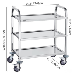 3 Tier Stainless Steel Utility Cart 400lb Capacity