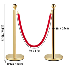 4 Post Crowd Control Stanchions with Velvet Ropes - Gold-Hammerox Industrial