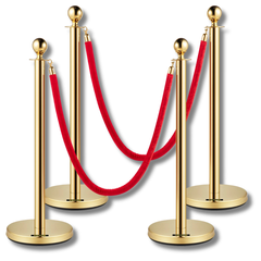4 Post Crowd Control Stanchions with Velvet Ropes - Gold-Hammerox Industrial