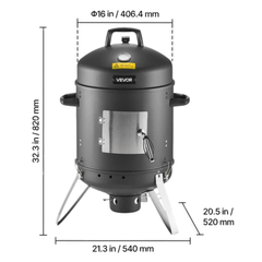 406mm Charcoal Vertical BBQ Smoker with Thermometer