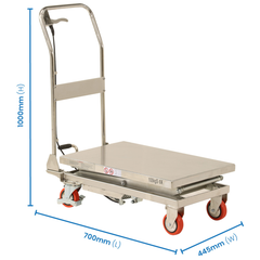 445 x 700mm 100kg Stainless Steel Scissor Lift Trolley-Hammerox Industrial