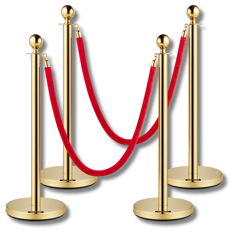 4 Post Crowd Control Stanchions with Velvet Ropes - Gold