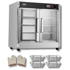 4 Tier Hot Box Food Warmer Double Clear Doors Cabinet with Water Tray