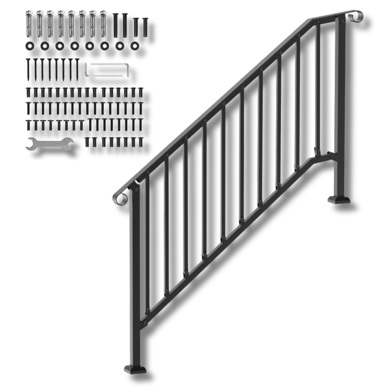 5 Step Outdoor Handrail Retro Arch - Black-Hammerox Industrial