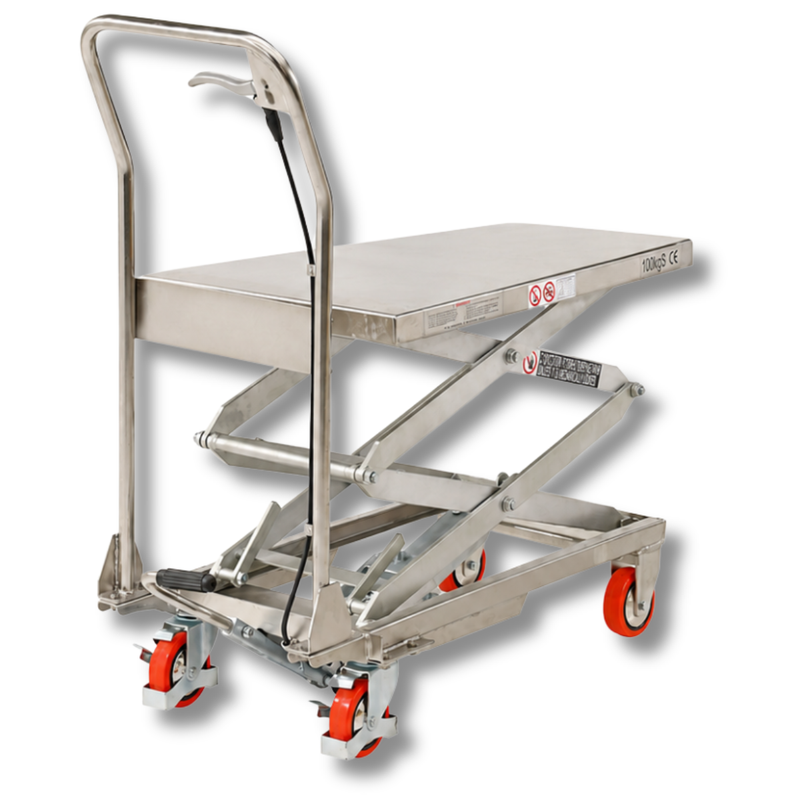 500 x 830mm 350kg Stainless Steel Scissor Lift Trolley-Hammerox Industrial