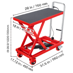 500lb Manual Scissor Lift Table Cart - Red