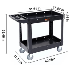 550lb Utility Service Cart with Wheels 2 Shelf
