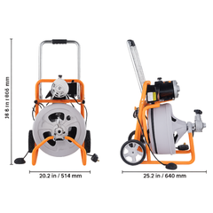 30m x 1/2" Drain Cleaner Machine with Wheels & 8 Cutters