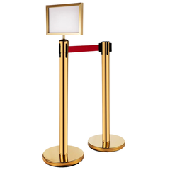 6 Piece Crowd Control Stanchions with Sign Frame - Gold-Hammerox Industrial