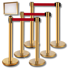 6 Piece Crowd Control Stanchions with Sign Frame - Gold-Hammerox Industrial