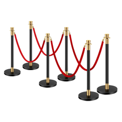 6 Piece Stanchion Post Set with Velvet Ropes-Hammerox Industrial