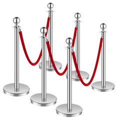 6 Piece Stanchion Post Set with Velvet Ropes-Hammerox Industrial