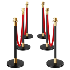 6 Piece Stanchion Post Set with Velvet Ropes-Hammerox Industrial