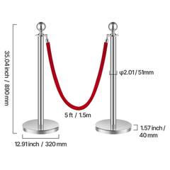 6 Piece Stanchion Post Set with Velvet Ropes-Hammerox Industrial