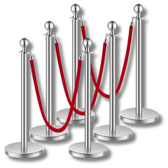6 Piece Stanchion Post Set with Velvet Ropes-Hammerox Industrial