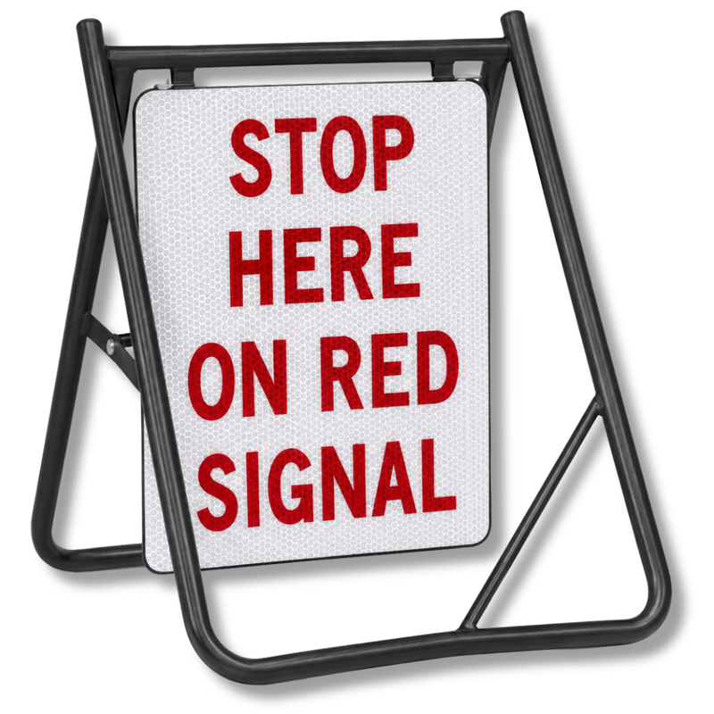 600 x 600mm Stop Here on Red Signal Swing Stand & Sign