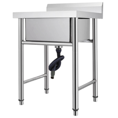 60x60x80cm Commercial Kitchen Sink Deep Bowl with Waste Outlet Stainless Steel