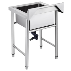 60x60x80cm Commercial Kitchen Sink Deep Bowl with Waste Outlet Stainless Steel