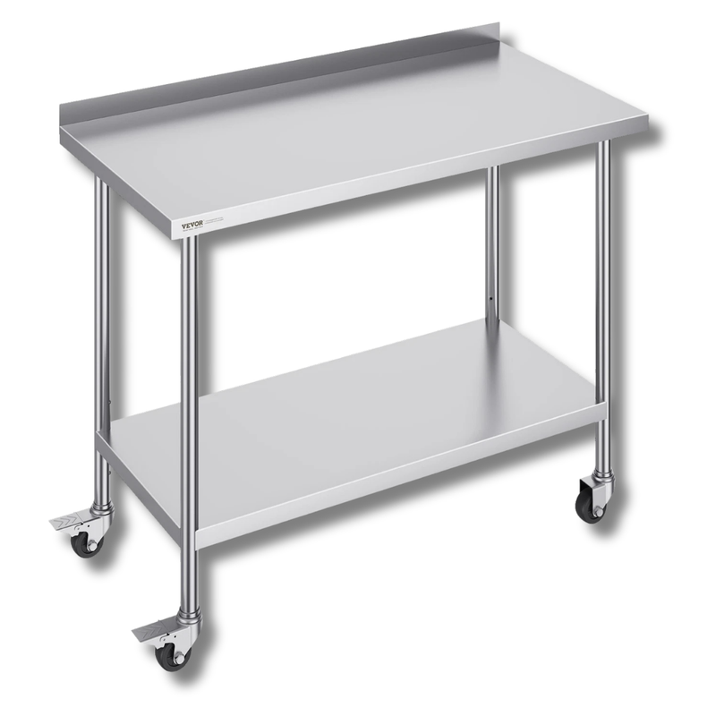 610x1210mm Stainless Steel Food Prep Table with Wheels