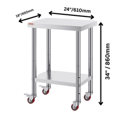 610x457mm Stainless Steel Food Prep Table with Wheels-Hammerox Industrial