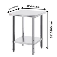 610x610mm Stainless Steel Food Prep Table with Undershelf
