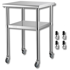 610x610x850mm Stainless Steel Food Prep Table with Wheels