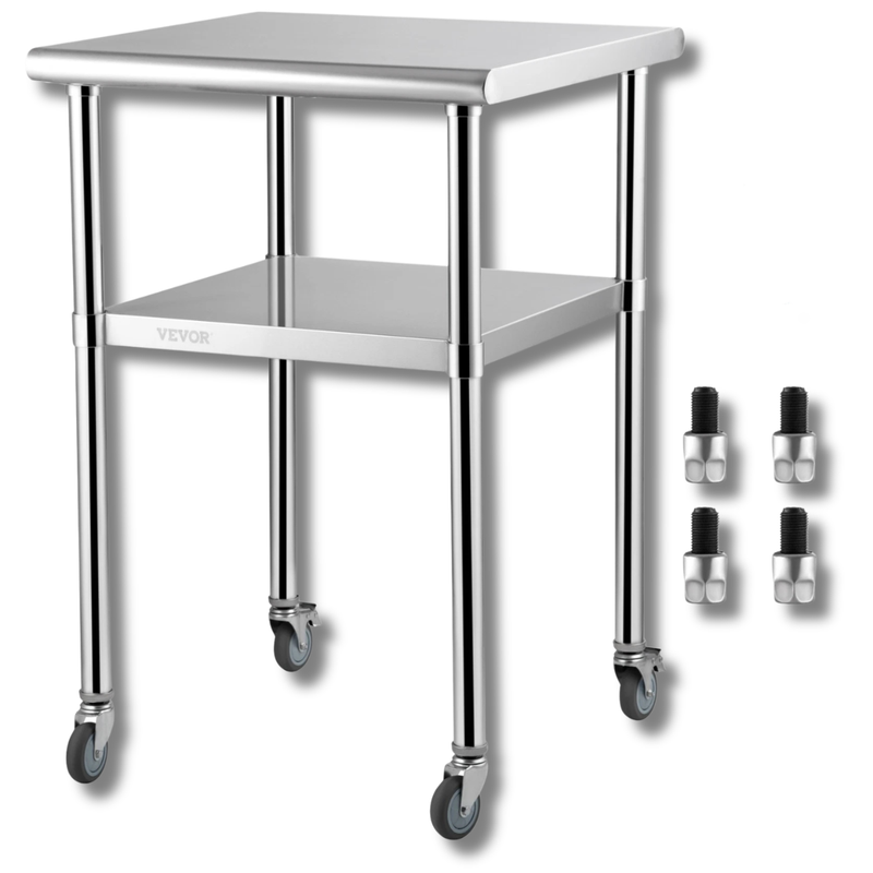 610x610x850mm Stainless Steel Food Prep Table with Wheels