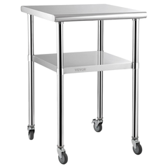 610x610x850mm Stainless Steel Food Prep Table with Wheels