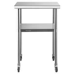 610x610x850mm Stainless Steel Food Prep Table with Wheels