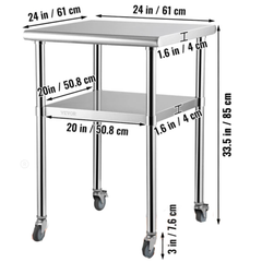 610x610x850mm Stainless Steel Food Prep Table with Wheels