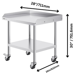 610x710mm Stainless Steel Food Prep Table with Wheels