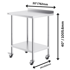 610x762mm Stainless Steel Food Prep Table with Wheels