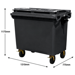 660L Dark Grey Plastic Wheelie Bin Flat Lid-Hammerox Industrial
