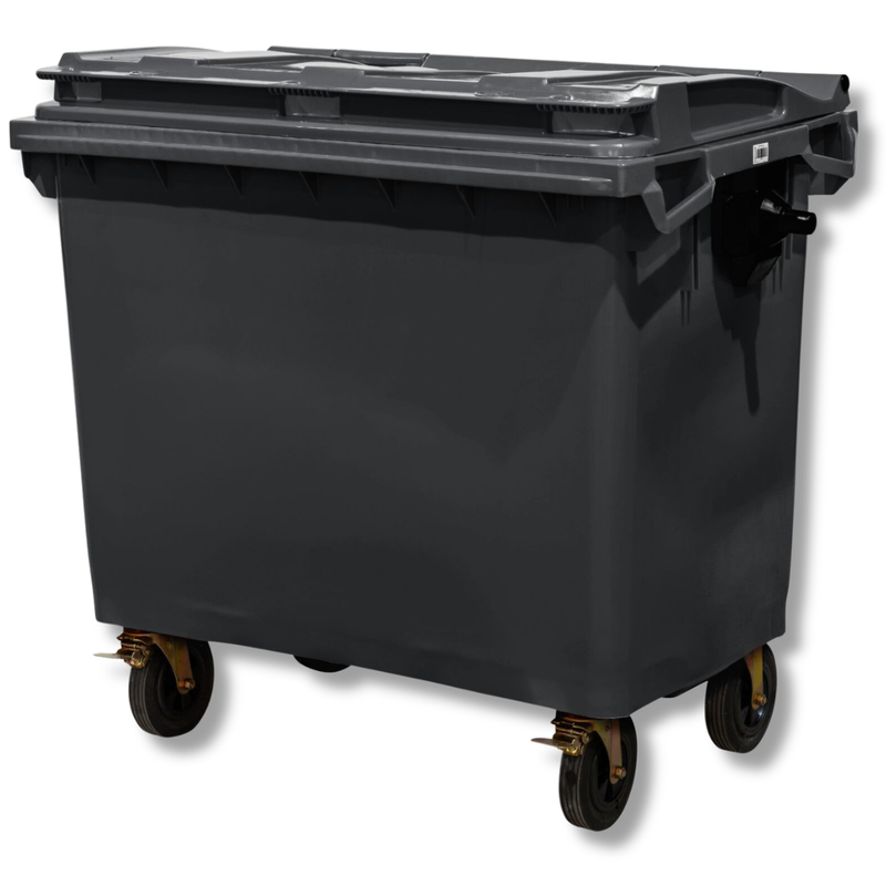 660L Dark Grey Plastic Wheelie Bin Flat Lid-Hammerox Industrial